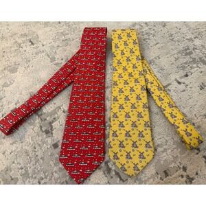Pair of Vineyard Vines Mens Silk Ties Lot Red Nautical Boat Yellow Windmill